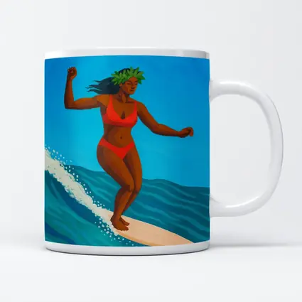 Hawaiian Surfer Woman Riding Ocean Wave