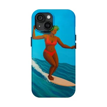 Hawaiian Surfer Woman Riding Ocean Wave