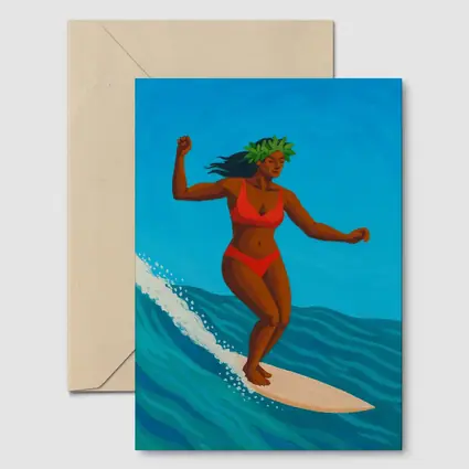 Hawaiian Surfer Woman Riding Ocean Wave