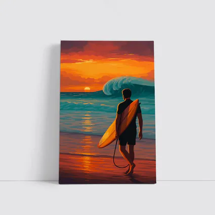 Surfer Watching Wave at Sunset Beach