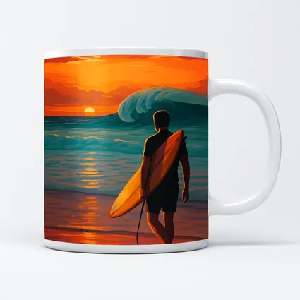 Surfer Watching Wave at Sunset Beach