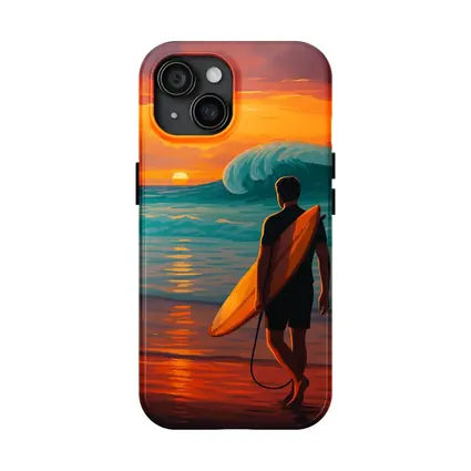 Surfer Watching Wave at Sunset Beach