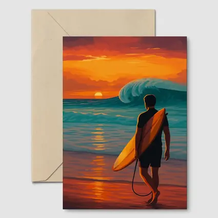 Surfer Watching Wave at Sunset Beach