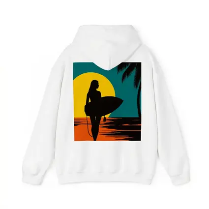 Surfer Girl Silhouette Sunset Palm Tree Beach