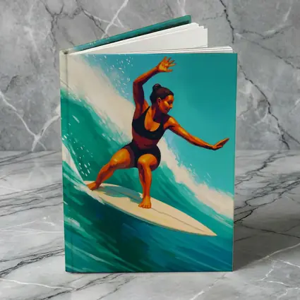 Woman Surfing Big Teal Ocean Wave Art
