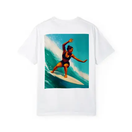 Woman Surfing Big Teal Ocean Wave Art