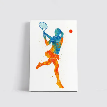 Watercolor Female Tennis Player Action Art