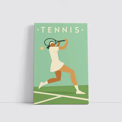 Retro Tennis Player Flat Art Green Court