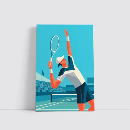 Tennis Player Serving On Blue Court