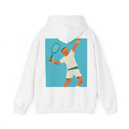 Tennis Player Serving Ball Blue Background