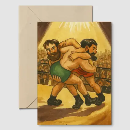 Retro Watercolor Wrestling Match Ring Illustration
