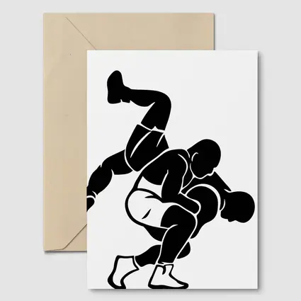 Wrestling Takedown Silhouette Black White Art