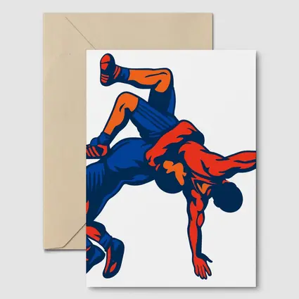 Two Wrestlers Grappling Bold Graphic Art
