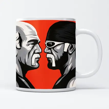 Two Wrestlers Face Off Red Background Art