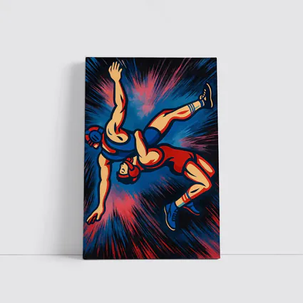 Wrestling Athletes Dynamic Pop Art Dark Background