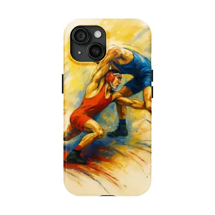 Wrestling Athletes Oil Painting Art Yellow Background