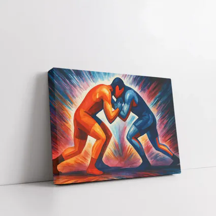 Two Wrestlers Competing Bold Expressionist Art