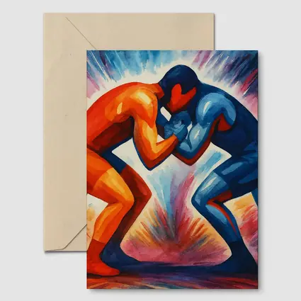 Two Wrestlers Competing Bold Expressionist Art