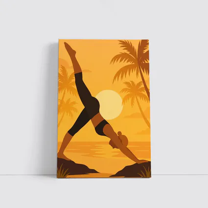 Yoga Pose Sunset Palm Trees Beach