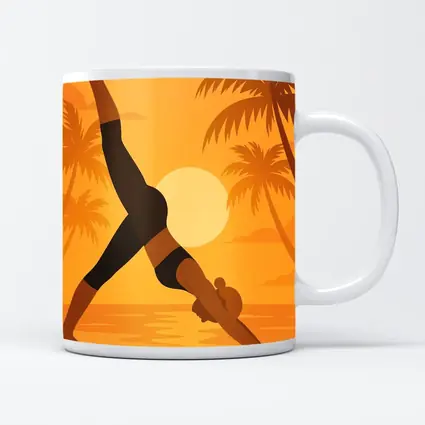 Yoga Pose Sunset Palm Trees Beach