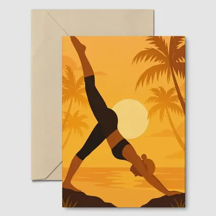 Yoga Pose Sunset Palm Trees Beach