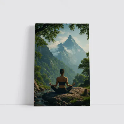 Woman Meditating Lotus Pose Mountain Nature