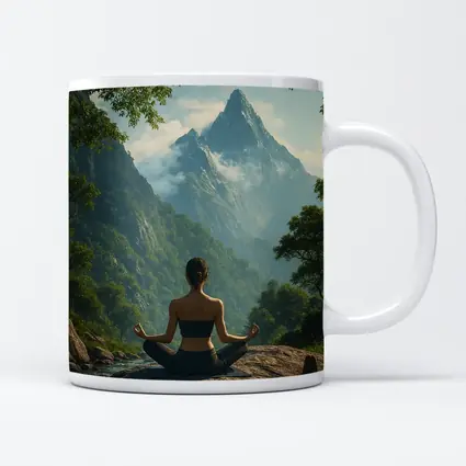 Woman Meditating Lotus Pose Mountain Nature