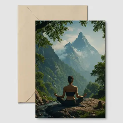 Woman Meditating Lotus Pose Mountain Nature