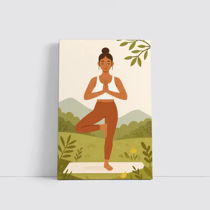 Woman Yoga Tree Pose Nature Background
