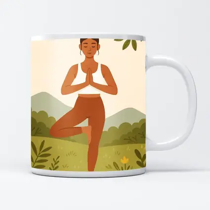 Woman Yoga Tree Pose Nature Background