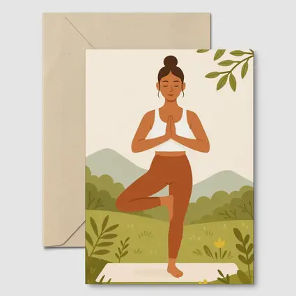 Woman Yoga Tree Pose Nature Background