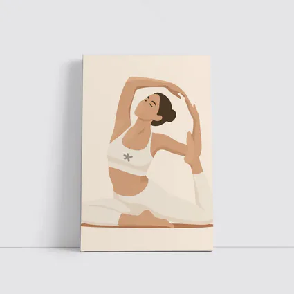 Flat Art Woman Yoga Pose Beige Background