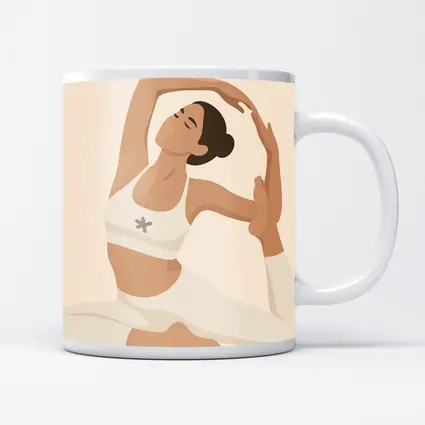 Flat Art Woman Yoga Pose Beige Background