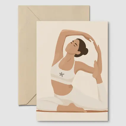 Flat Art Woman Yoga Pose Beige Background