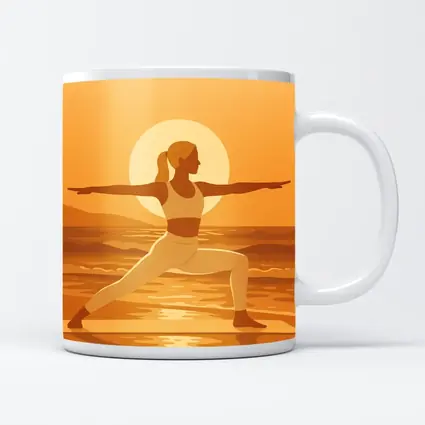 Woman Yoga Warrior Pose Sunset Beach