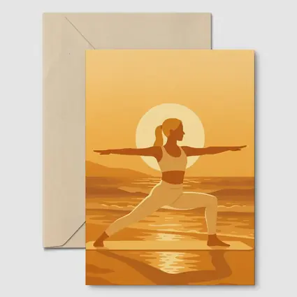Woman Yoga Warrior Pose Sunset Beach