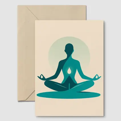 Teal Yoga Meditation Silhouette Lotus Pose Beige