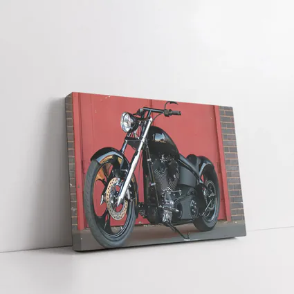 Black Custom Chopper Motorcycle Red Brick Wall