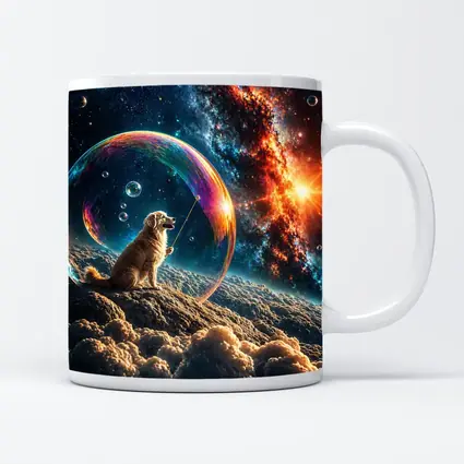 Golden Retriever Blowing Bubbles in Space