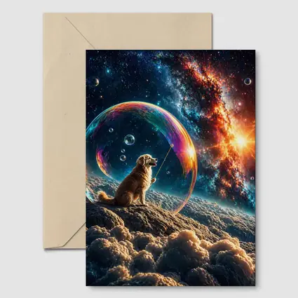 Golden Retriever Blowing Bubbles in Space