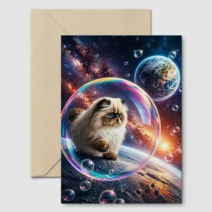 Himalayan Cat Floating Space Bubble Galaxy