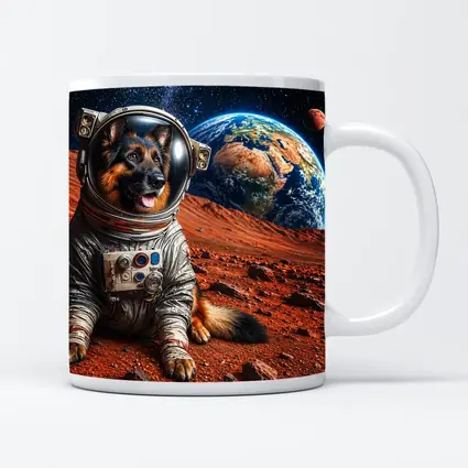 German Shepherd Astronaut on Mars Planet