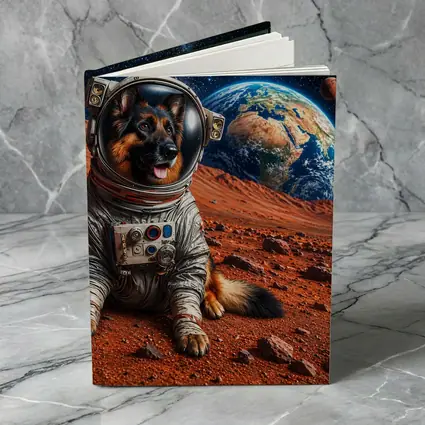 German Shepherd Astronaut on Mars Planet