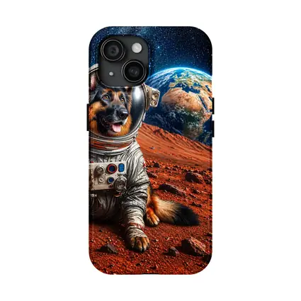 German Shepherd Astronaut on Mars Planet