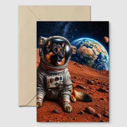 German Shepherd Astronaut on Mars Planet