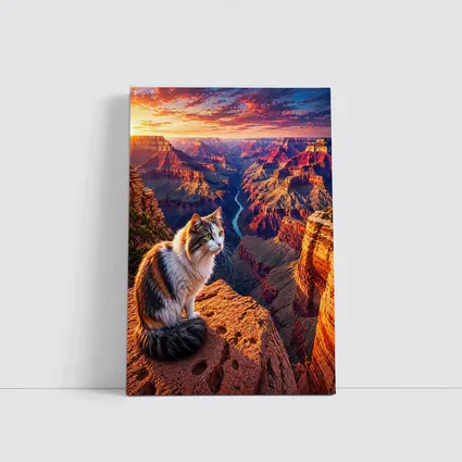 Calico Cat Sitting Grand Canyon Sunset