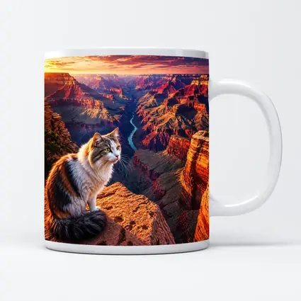 Calico Cat Sitting Grand Canyon Sunset
