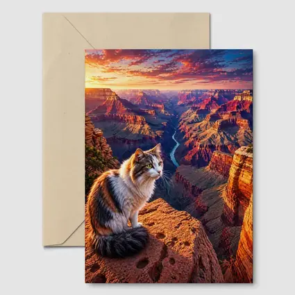 Calico Cat Sitting Grand Canyon Sunset