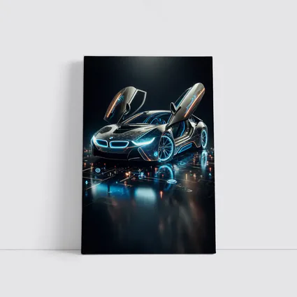 BMW i8 Glowing Neon Digital Dark Background