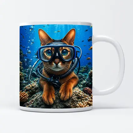 Abyssinian Cat Scuba Diver Underwater Coral Reef